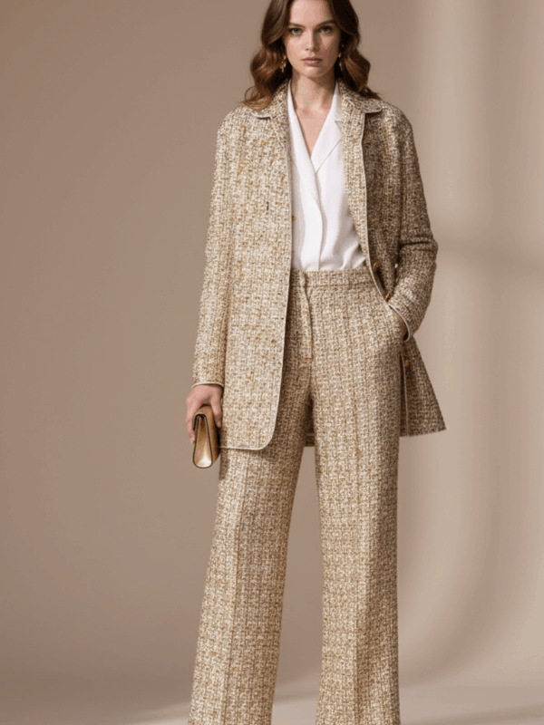 The "Golden Radiance" Longline Tweed Cardigan Suit