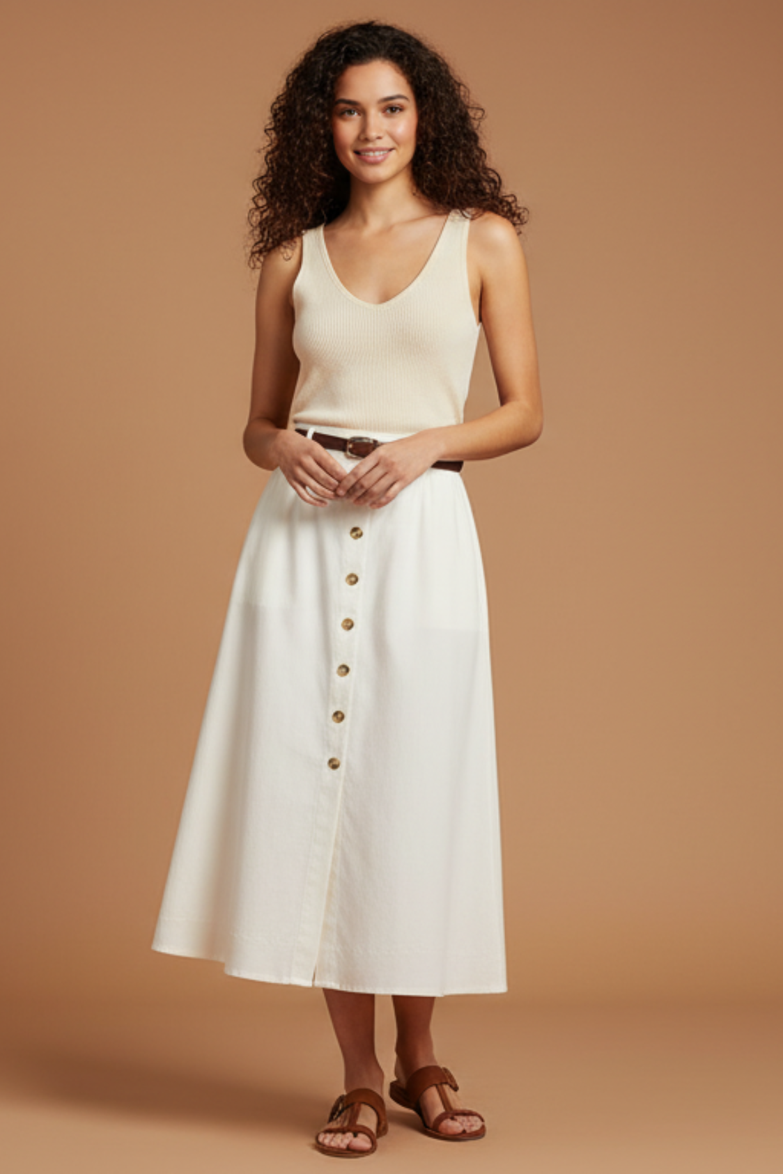 Ivoire Solaire — La Jupe Boutonnée Dorée