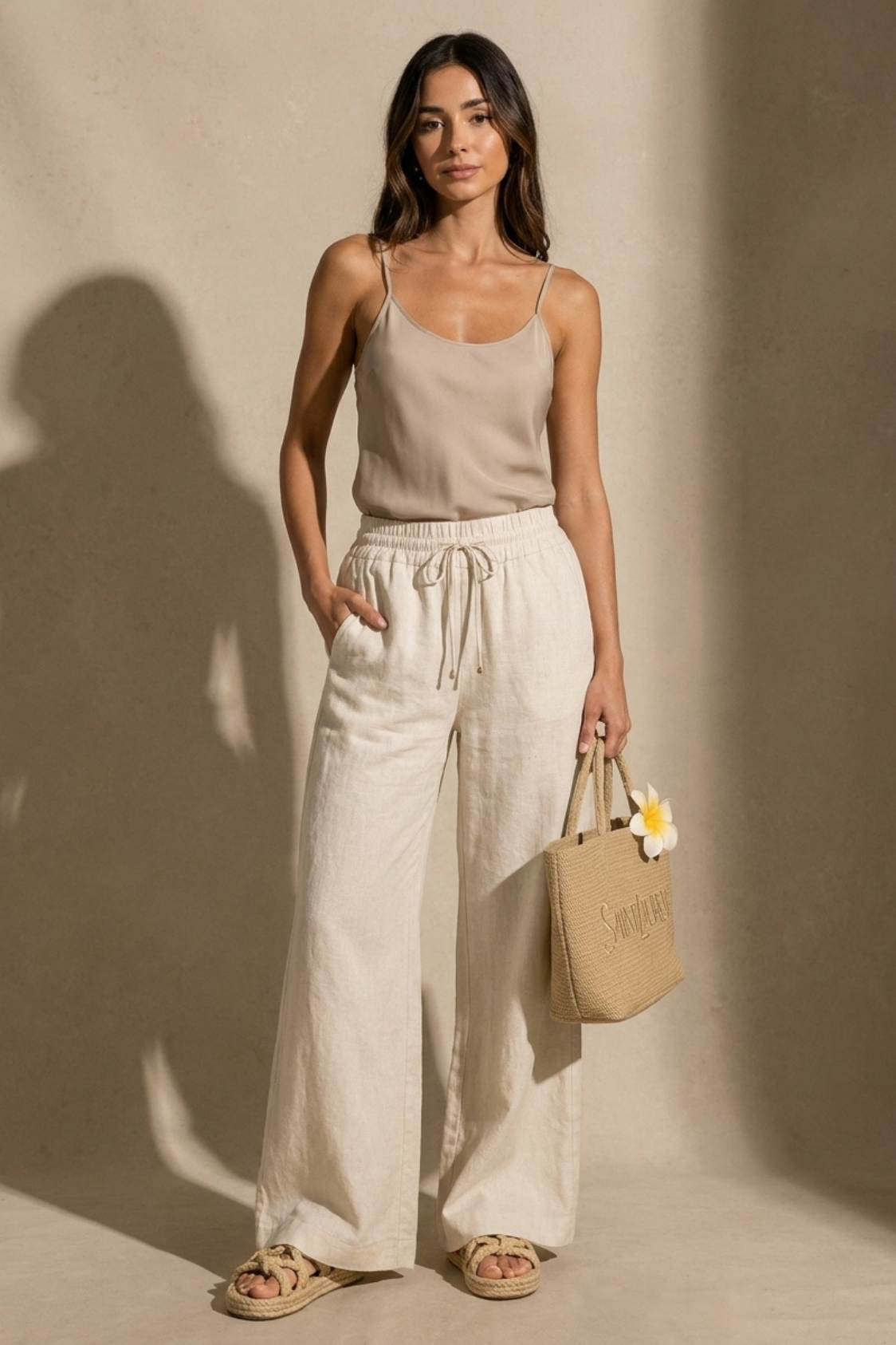 Pantalon Palazzo en Lin Écru