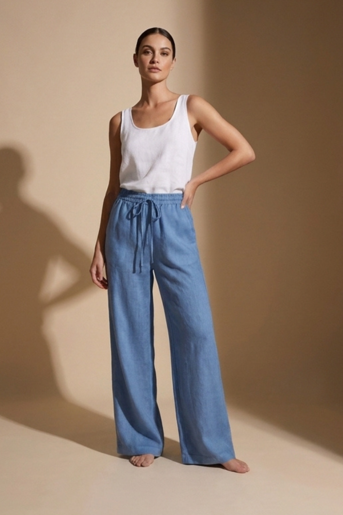 Pantalon Fluide en Lin Bleu Céleste