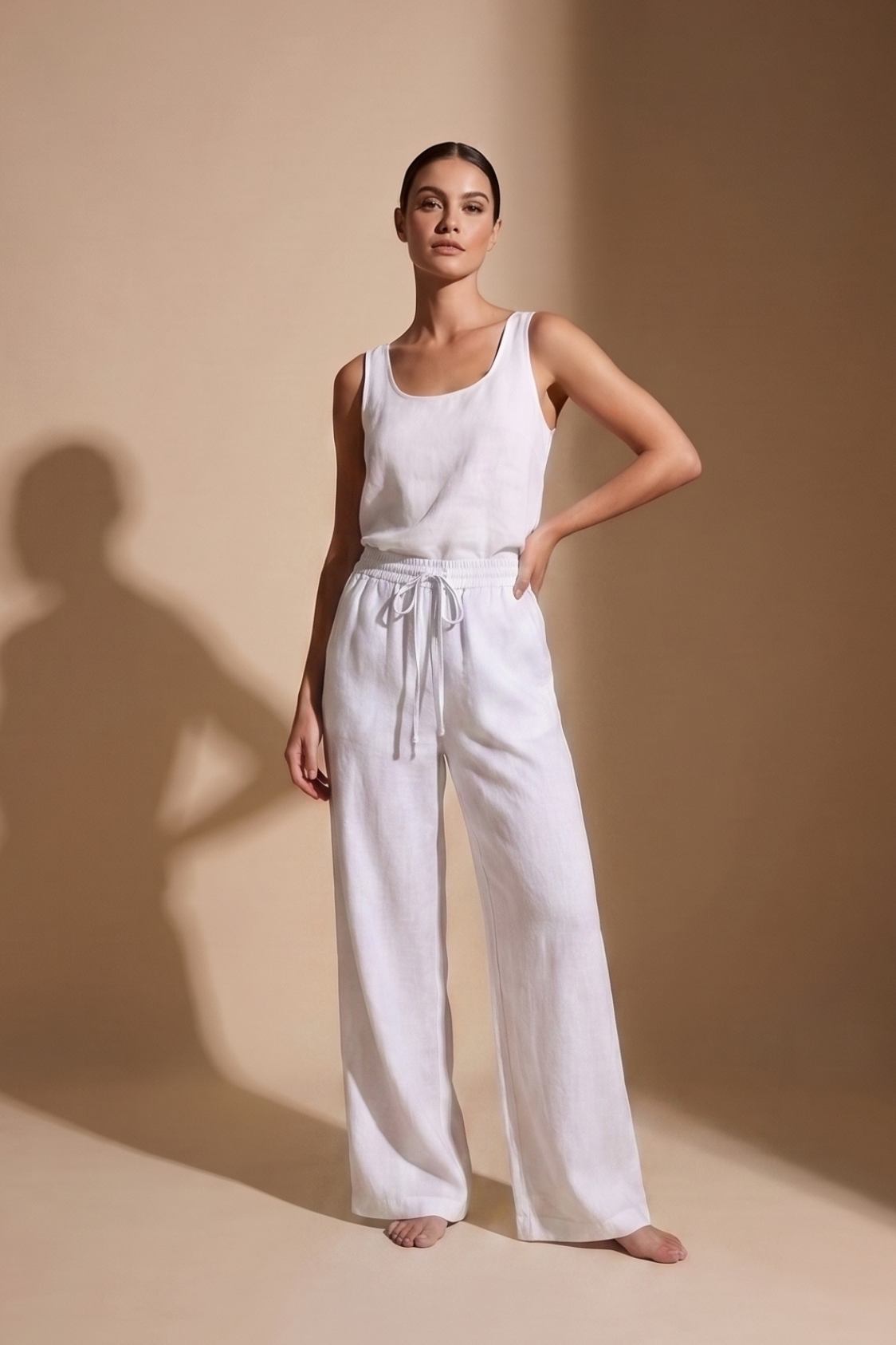 Pantalon Fluide en Lin Blanc