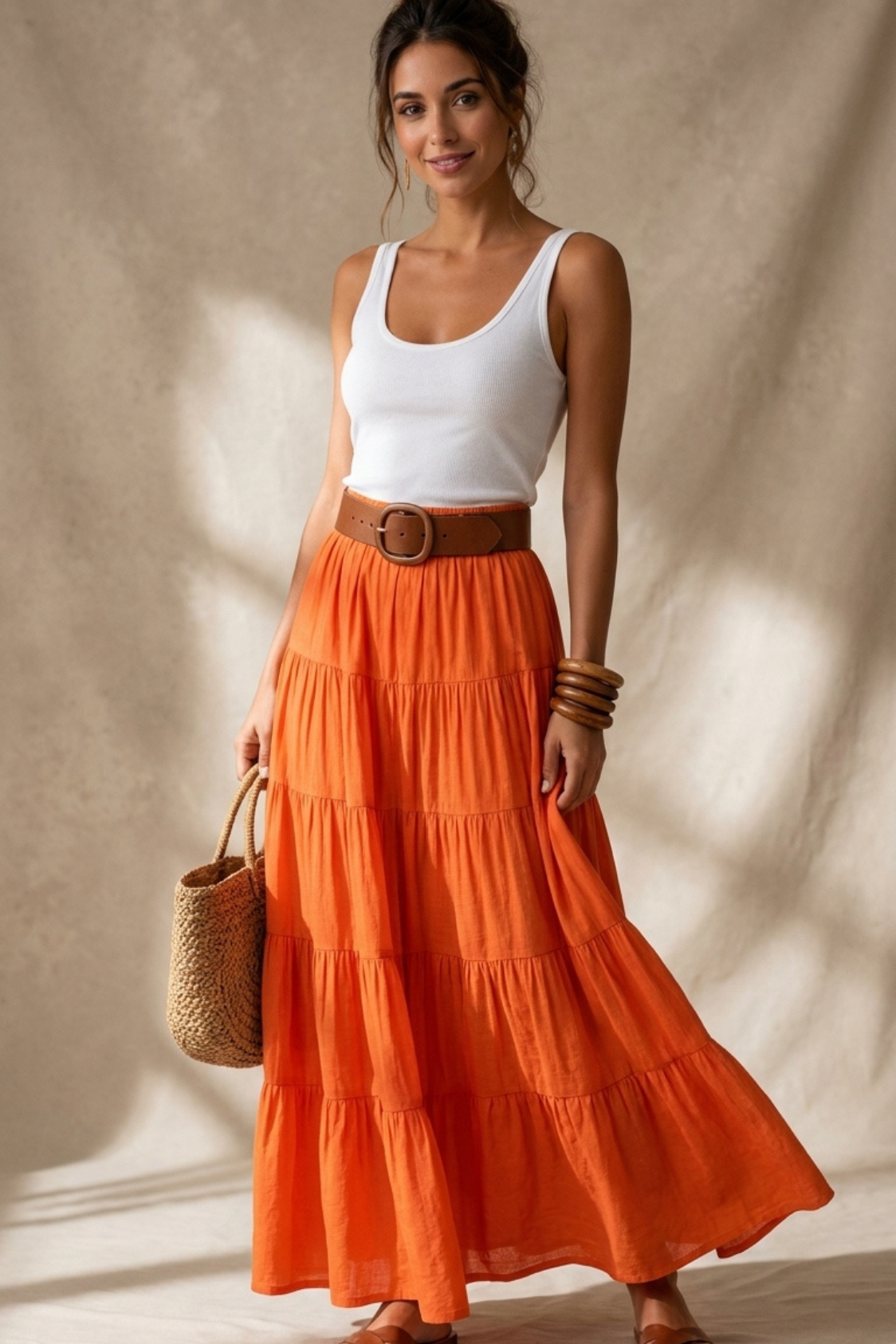 Jupe Longue Volants Orange Solaire